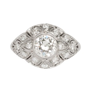 Circa 1920 Art Deco Platinum GIA certified 1.03ct Old European Brilliant and .20cttw Antique Single Cut Diamond Engagement Ring-VEG#1280