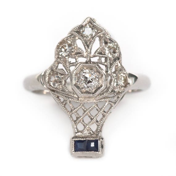 Circa 1930's Art Deco Platinum & 14K White Gold .… - image 1