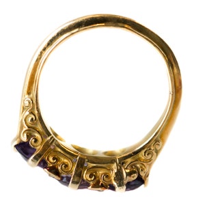 Circa 1890s Victorian Antique Three Stone Amethyst, Diamond and 18k Yellow Gold Ring, ATL 415A image 7