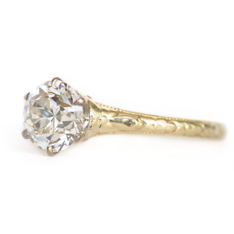 Circa 1910 Edwardian 18K Yellow Gold & Platinum GIA Certified 1.11ct Diamond Engagement Ring VEG951 image 2