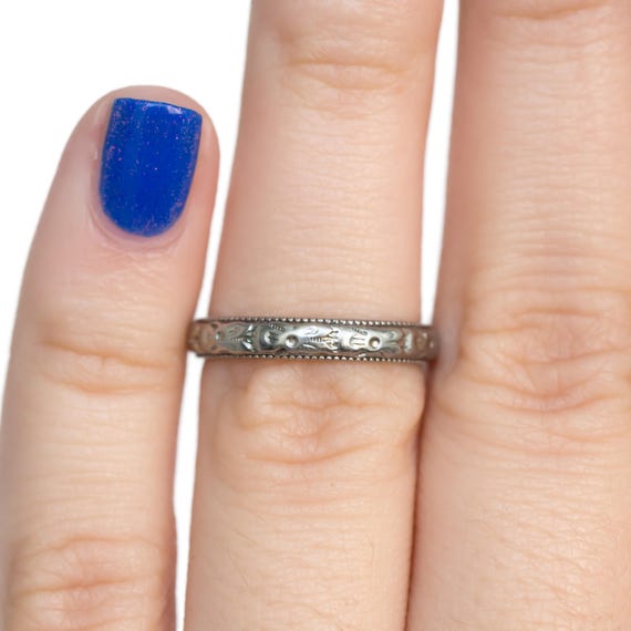 Circa 1910s Edwardian 18K White Gold Wedding Band… - image 5