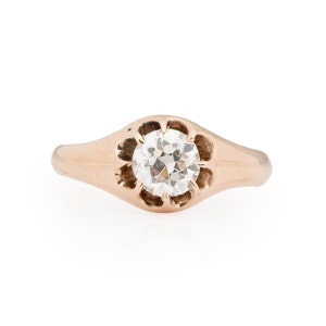 Circa 1900 Edwardian 14K Yellow Gold GIA Certified .81ct Old European Diamond Engagement Ring- VEG# 2156