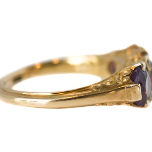 Circa 1890s Victorian Antique Three Stone Amethyst, Diamond and 18k Yellow Gold Ring, ATL 415A image 3