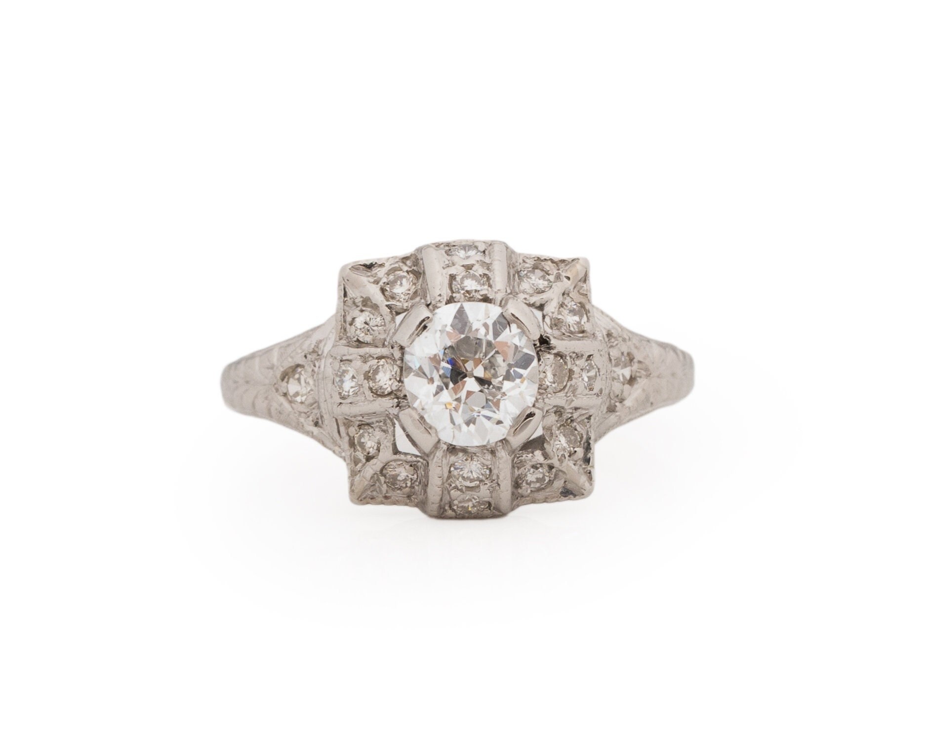 Circa 1920 Art Deco Platinum GIA .64ct Old European