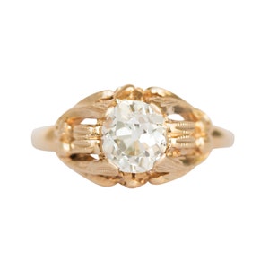 Circa 1910 Edwardian 14k Yellow Gold .97ct Antique Cushion Engagement Ring-VEG#1340