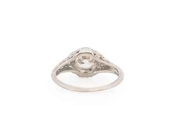 Circa 1920 Art Deco Platinum GIA .89ct Old European