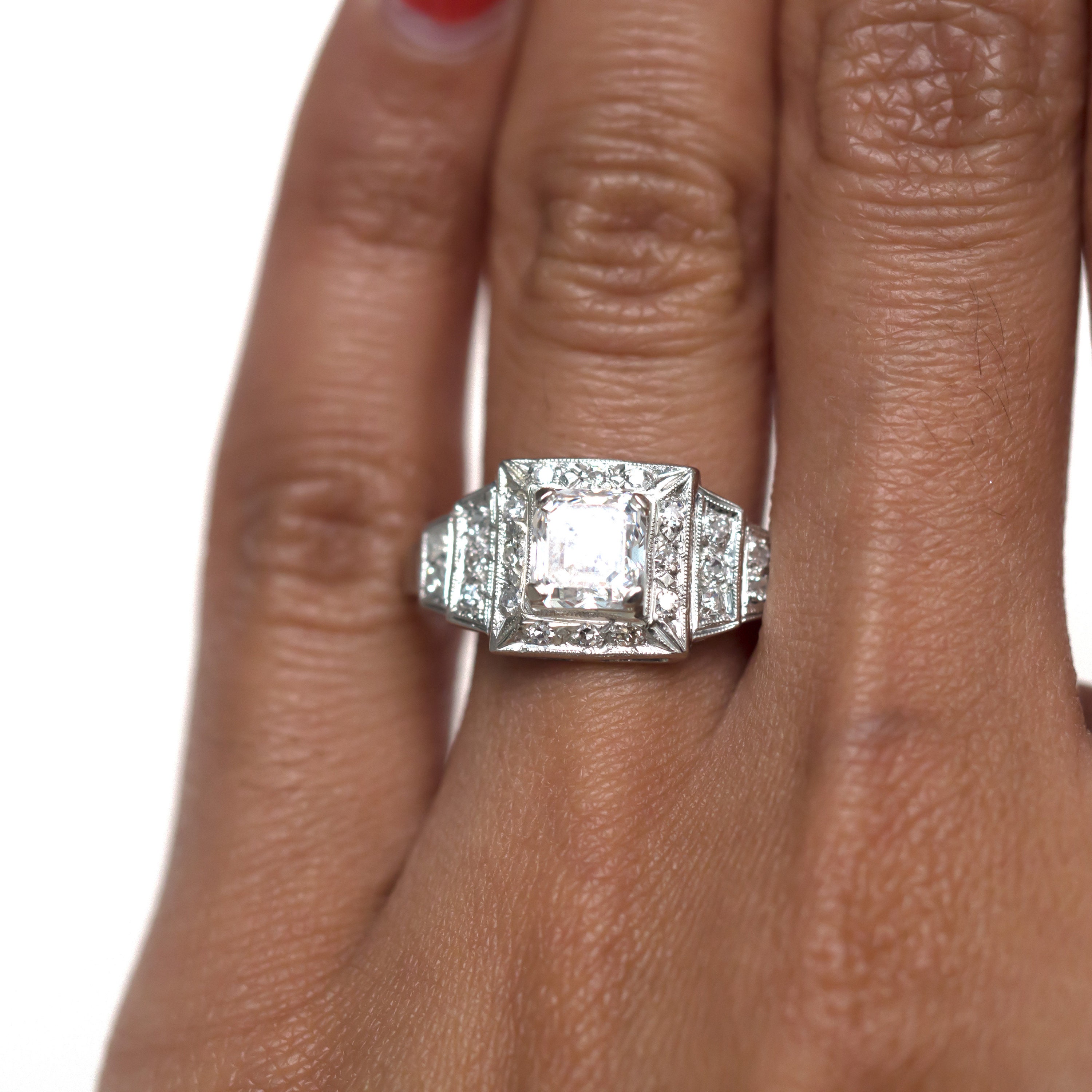 Circa 1930 Art Deco Platinum GIA Certified 1.26ct Square