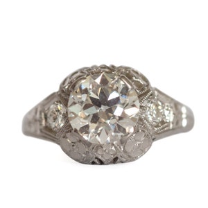 Circa 1910 Edwardian Platinum GIA Certified 1.37ct Old European Brilliant Diamond Engagement Ring-VEG#1184A