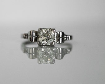 1930's 1.14ct Old Mine Cushion Cut Diamond Engagement Ring set in Platinum - Ribbon Style Setting. * GIA Certified - VEG#299