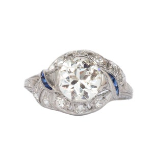 Circa 1920 Art Deco Platinum GIA Certified 1.61ct Old European Brilliant Engagement Ring-VEG#116A
