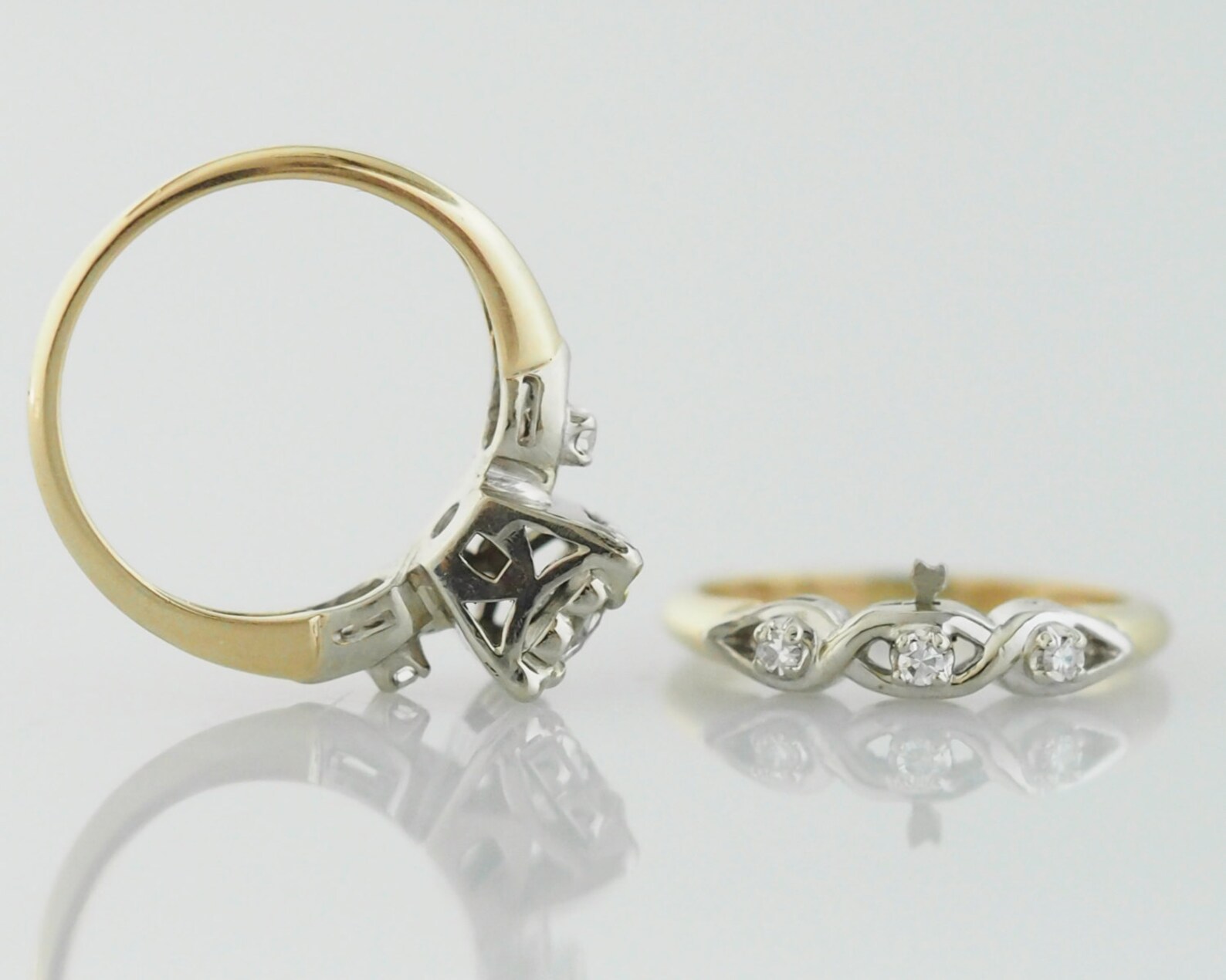 Circa 1950s Vintage Flare Diamond Ring and Wedding Band | Etsy