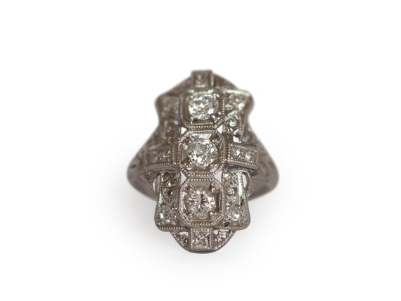 Circa 1920 Art Deco Platinum .50ct Old European D… - image 1