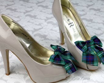 Mackenzie Tartan Bow Shoe Clips, MacKenzie Tartan Shoe Bow, Rose Hunting Plaid Bows, Mackenzie Plaid Shoe Bow, Scottish National Tartan Bows
