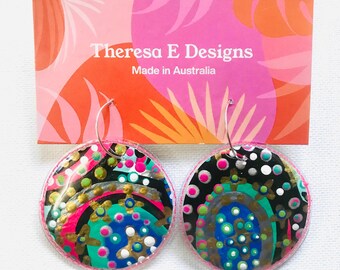 Large Circle Abstract Art Canvas Painted Earrings
