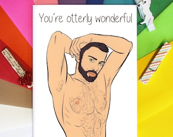 You're Otterly Wonderful, Gay Greeting Card, Gay Card, Gay Greeting, Gay Cards, Funny Gay Greeting, Love Cards, Cards for Him, Boyfriend