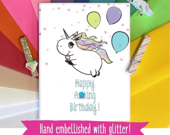 Mature Cute Handmade Birthday Card for Unicorn Lover