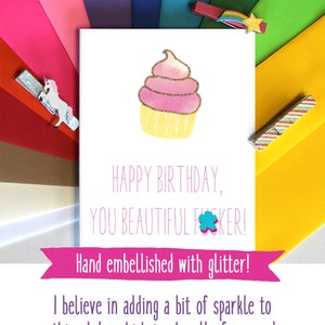 Funny Birthday Card - Card for Best Friend - Handmade Card With Glitter