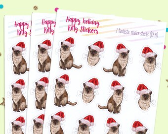 Holiday Stickers, Cat Sticker Sheets, Cat Lover Stickers, Holiday Cat Stickers, Cat Planner, Planner Stickers, Sticker Pack, Holiday Sticker