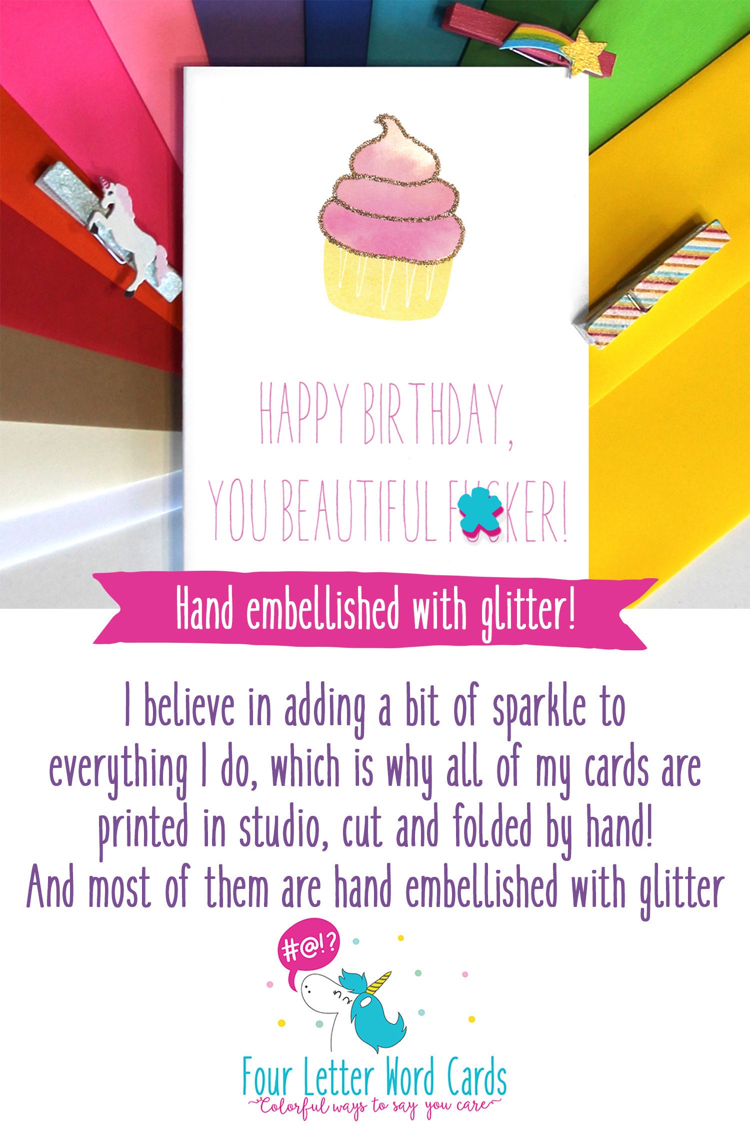 Funny Birthday Card - Card for Best Friend - Handmade Card With Glitter Funny Birthday Card - Card for Best Friend - Handmade Card With Glitter