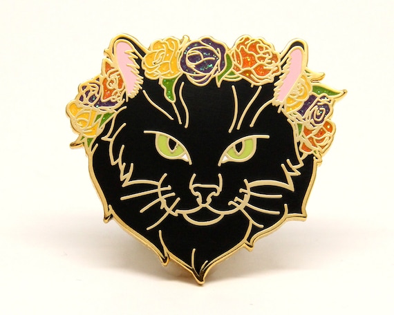 Autumn Jewelry, Halloween Enamel Pin - Black Cat Enamel Pin - Halloween Cat Pin - Cat Lover Gift - Holiday Gift for Pet lover