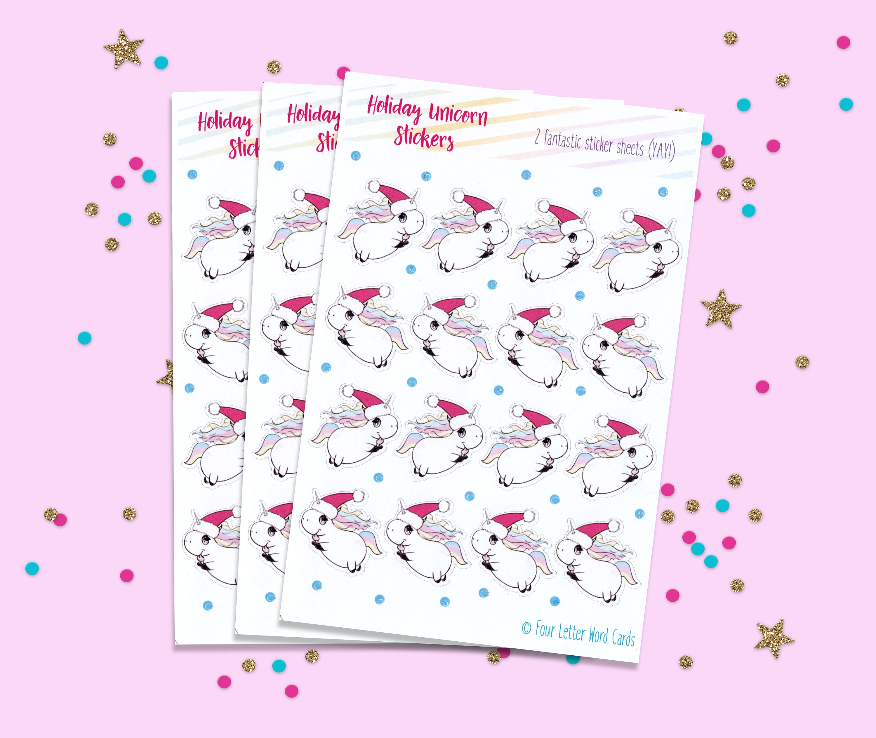 Holiday Stickers, Stocking Stuffers, Gift for Teachers, Unicorn Stickers,  Holiday Unicorns, Stationery Stickers, Holiday Sticker Sheets