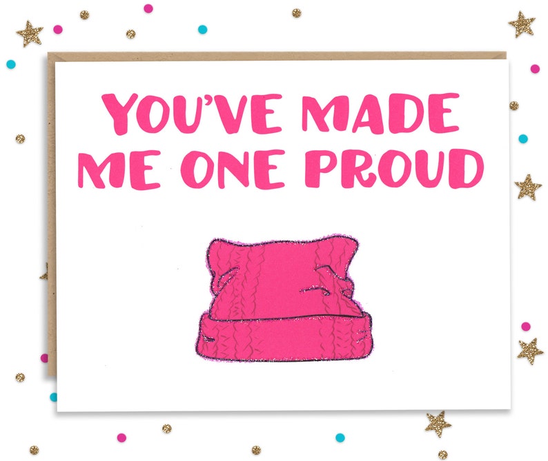 Mothers Day Card, Card for Mom, Mothers Day Gift, Feminist Card, Women's March, Pink Pussy Hat, Birthday Card, Protest Card, Greeting Card image 1