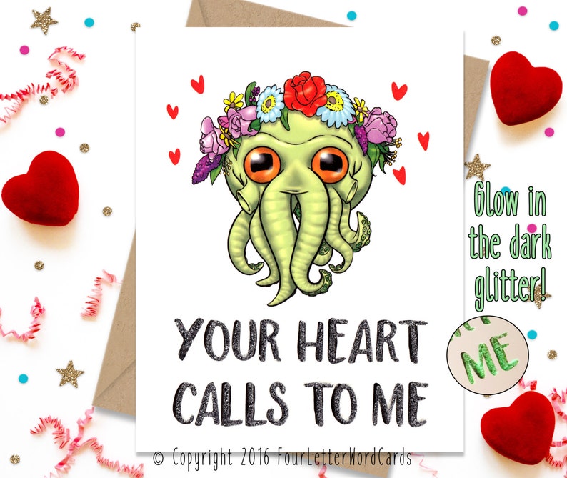 Girlfriend Card Funny Valentine Card for Her Husband Card Cthulhu Gift Wife Card Valentines Day Card Valentines Day Boyfriend Card