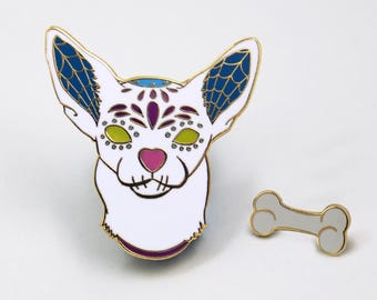 Chihuahua Dog - Day Of the Dead Enamel Pin - Halloween Enamel Pin - Sugar Skull Jewelry - Dog Lover Gift - Stocking Stuffer