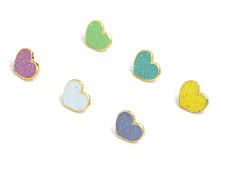 Heart Enamel Pin Set Valentines Day Gift for Her Mini Enamel Pins Pastel Hearts image 1
