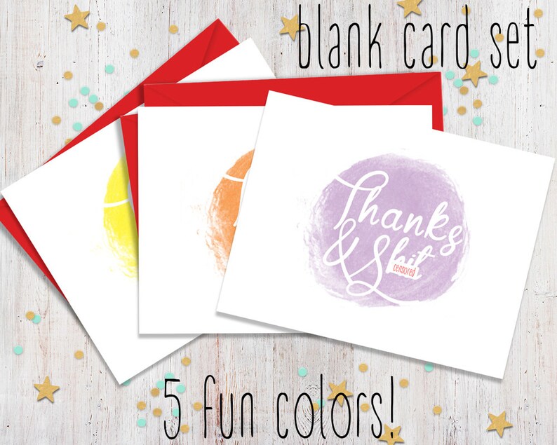 Set of 5 Mature Thanks and Sht Funny Note Cards Fun Stationary Blank Note Cards Note Card Set FourLetterWordCards image 1