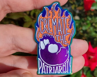 Pin de esmalte feminista: Cremar el patriarcado, joyería del orgullo arcoíris
