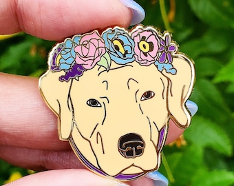 Yellow Lab Enamel Pin: Dog Lover Gift, Floral Crown