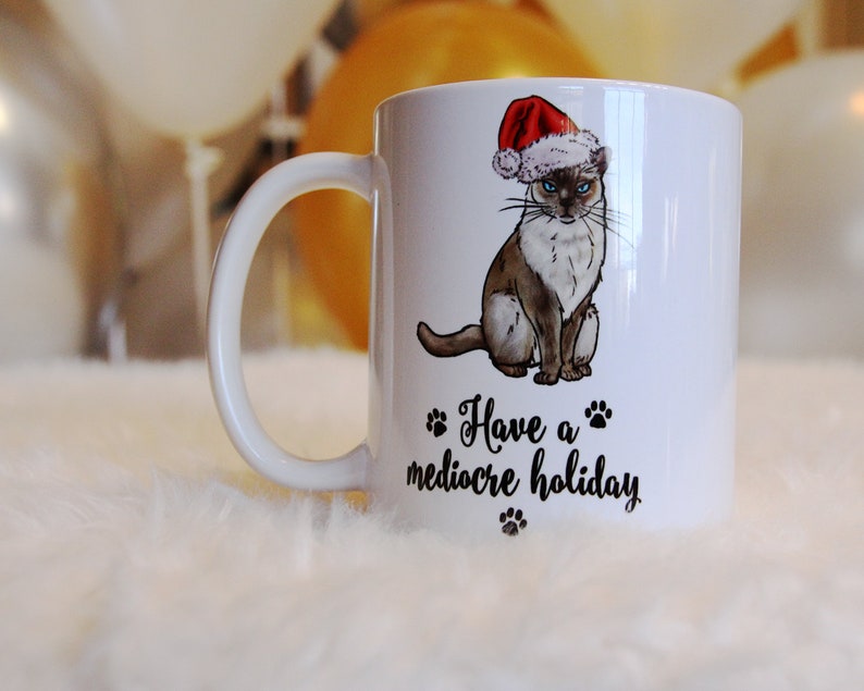 Christmas Gift, Holiday Gift for Her, Gift for Him, Cat Lover Gift, Cat Coffee Mug, Funny Coffee Cup, Siamese Cat, Gift for Coworker, White image 2