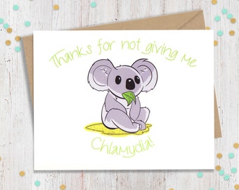 5 x 7 Chlamydia Koala - Funny Valentine's Day Card - Funny Greeting Card - Koala Handmade Card - Card for Partner - FourLetterWordCards
