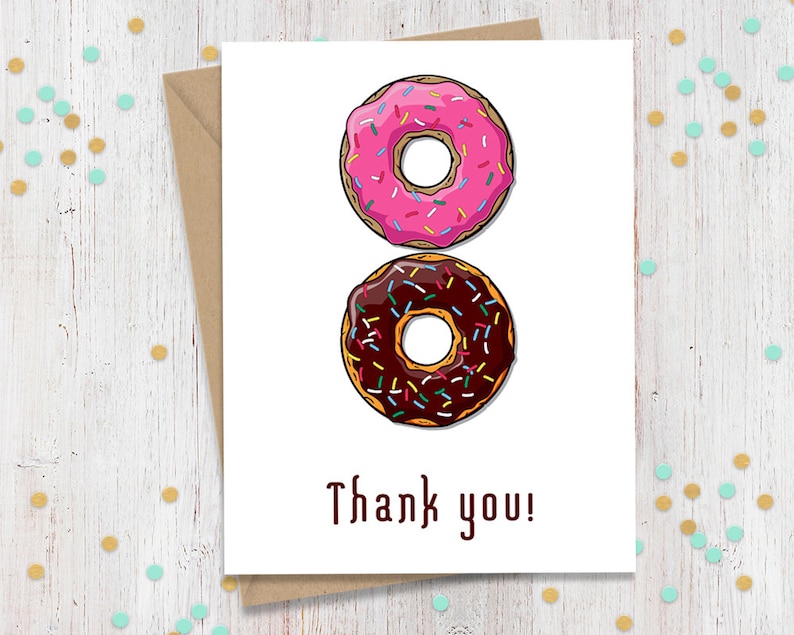 Set of 10 Donut Thank You Cards Doughnut Cards Greeting Etsy