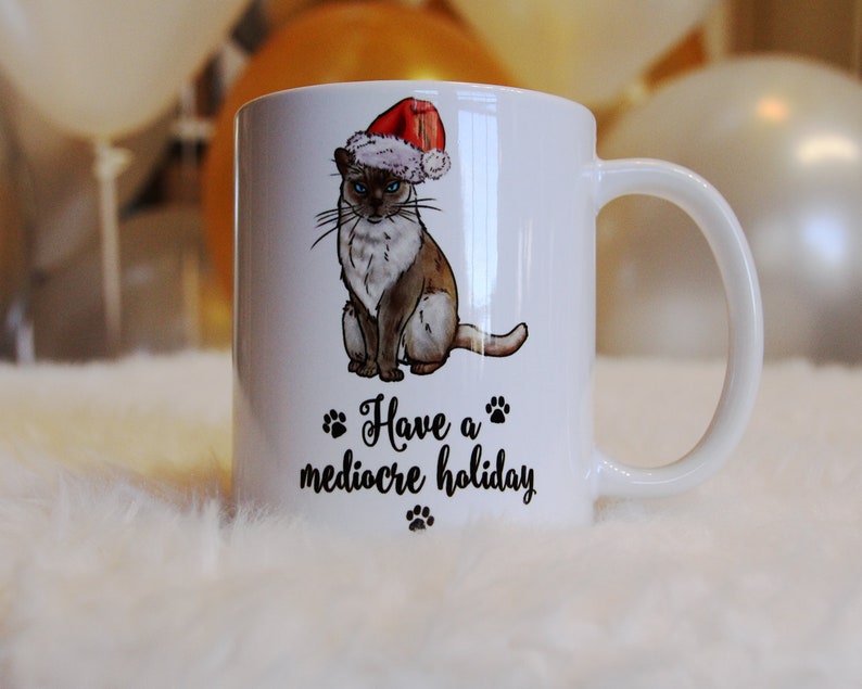 Christmas Gift, Holiday Gift for Her, Gift for Him, Cat Lover Gift, Cat Coffee Mug, Funny Coffee Cup, Siamese Cat, Gift for Coworker, White image 3