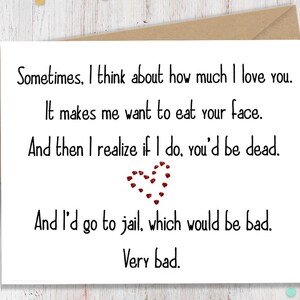 Eat Your Face, Funny Valentines Day, Valentines Day Card, I Love You Card, Funny Greeting, Greeting Card, Card for Him, Card for Her
