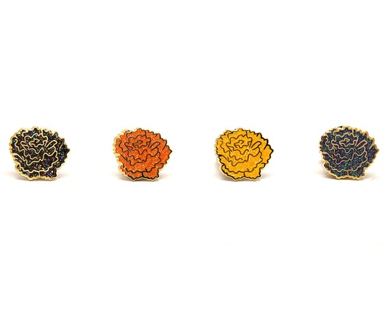 Halloween Marigold Enamel Pins - Dia Los Muertos - Black Flower Enamel Pins - Autumn Jewelry - Fall Enamel Pins