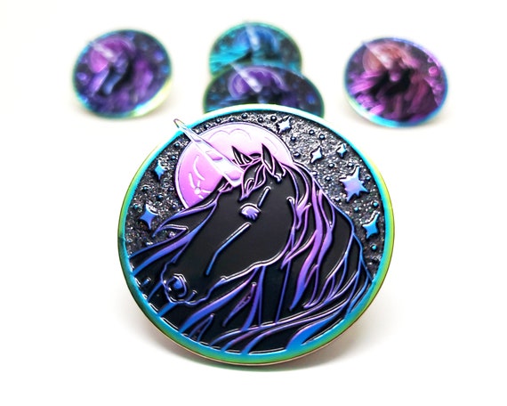Rainbow Unicorn Enamel Pin: Glittery Stars, Fantasy Lapel Pin