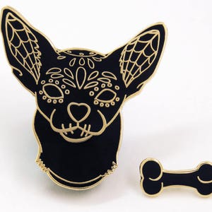 Chihuahua Dog Day Of the Dead Enamel Pin Halloween Enamel Pin Sugar Skull Jewelry Dog Lover Gift Stocking Stuffer image 1