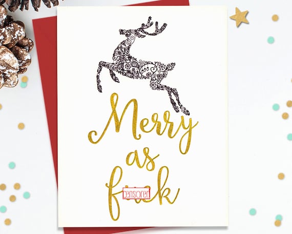 Mature Funny Holiday Card - Merry AF Christmas Cards - Unique Handmade Card