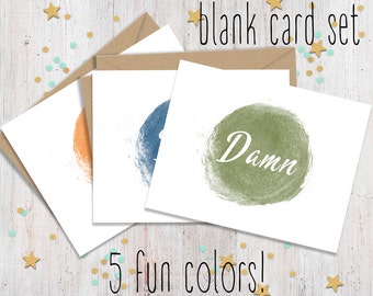 Set of 5 Mature Curse Word Note Cards - Funny Note Cards - Fun Stationary - Blank Note Cards - Note Card Set - FourLetterWordCards