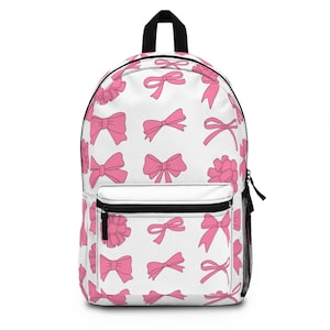Chic Pink Bow Backpack, Cute School Bag, Fashionable Carry-All, Gift for Her, Trendy Everyday Backpack