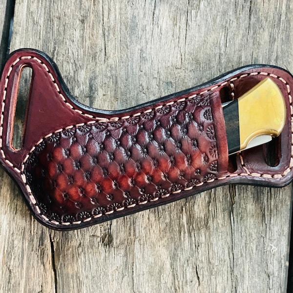 Deluxe Leather pocket knife sheath horizontal sheath for Buck 110 gift for him made in USA Leather only knife not included