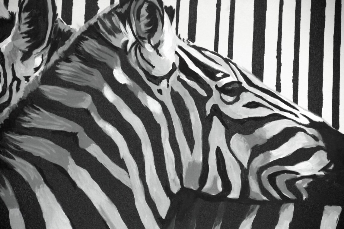 Romantic Zebra Acrylic Painting Customize Black and White Etsy