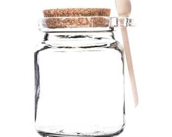 8oz Clear Glass Jar with Cork Lid & Wood Spoon