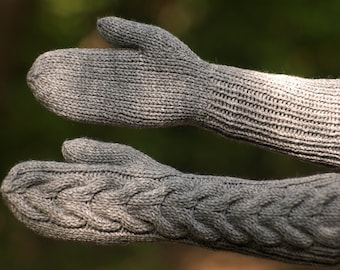 Gray womens mittens Bella Swan mittens Cable mittens Twilight Womens wool winter mittens Grey knit mittens Bella gloves Long mittens