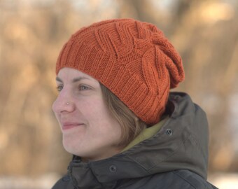 Orange wool hat Slouchy hat Winter knit hat