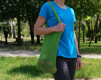 Green bag Reusable market bag Crochet shopper Summer mesh bag Shopping shoulder bag Hobo bag