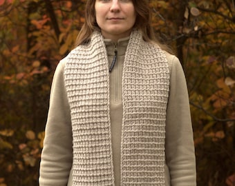 Beige hand knit scarf Long scarf Unisex scarf Wool scarf for woman